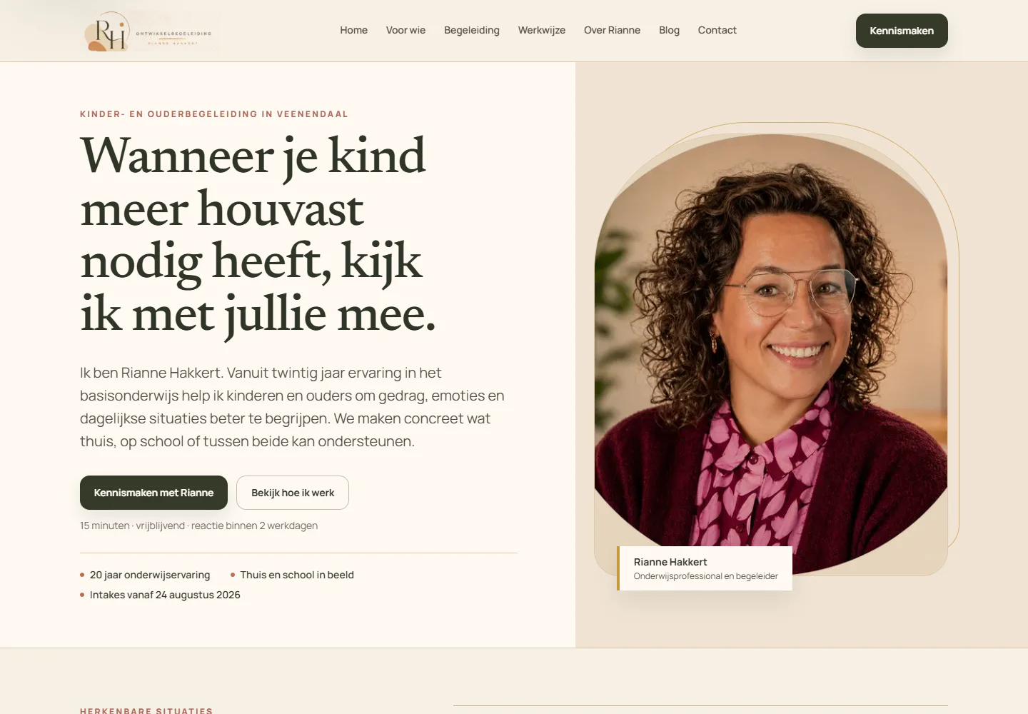 Actuele desktopweergave van de homepage van Ontwikkelbegeleiding.nl