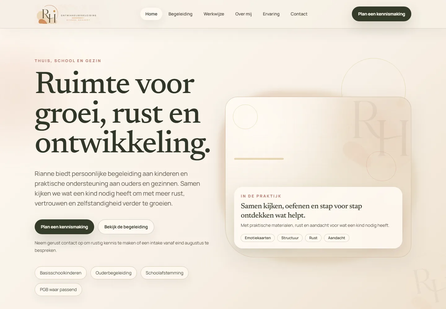 Screenshot van de homepage van Ontwikkelbegeleiding.nl